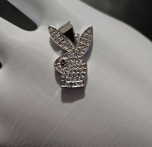PLAYBOY Silver Crystal Bunny Pendant with Red Eye